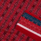 Close view of the Red border and pallu weaving on the Sambalpuri cotton saree.