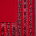 Included blouse piece and coordinated border of the Green and Red Sambalpuri cotton saree.