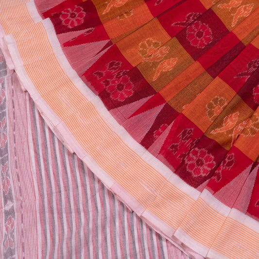 Folded presentation of the Multi Color and Off White Sambalpuri cotton saree.