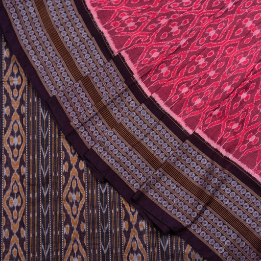 Folded presentation of the Maroon and Maroon Sambalpuri cotton saree.