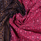 Draped view of the Maroon Sambalpuri cotton saree showing its handwoven texture and motifs.