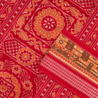 Close view of the Red border and pallu weaving on the Sambalpuri cotton saree.