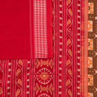 Included blouse piece and coordinated border of the Brown and Red Sambalpuri cotton saree.