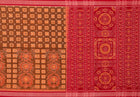 Full layout of the Brown and Red Sambalpuri cotton saree showing body, border and pallu.