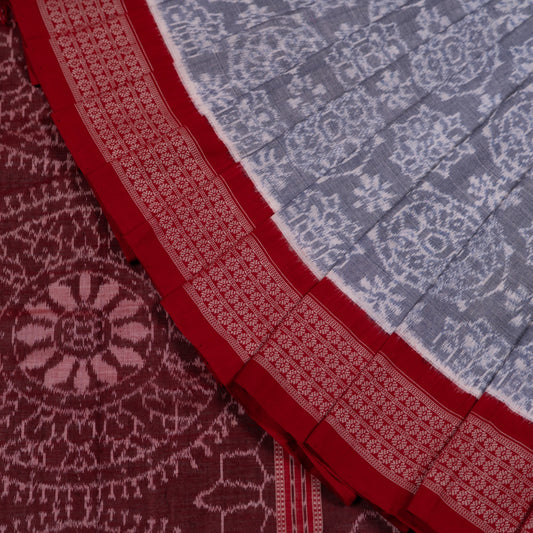 Folded presentation of the Grey and Red Sambalpuri cotton saree.
