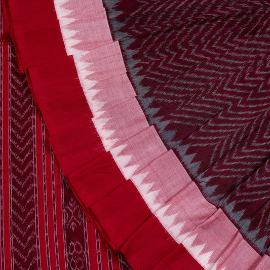 Folded presentation of the Maroon and Red Sambalpuri cotton saree.