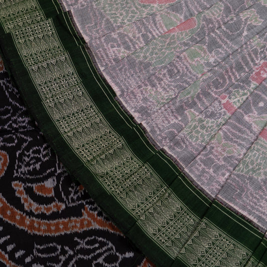 Folded presentation of the Grey and Green Sambalpuri cotton saree.