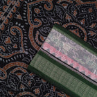 Close view of the Green border and pallu weaving on the Sambalpuri cotton saree.