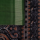 Included blouse piece and coordinated border of the Grey and Green Sambalpuri cotton saree.