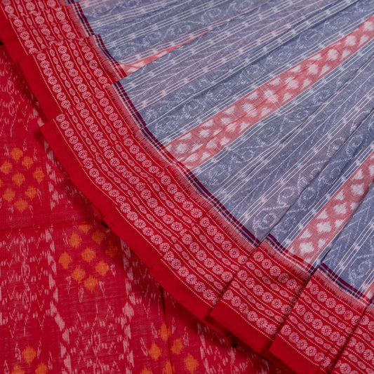 Folded presentation of the Grey and Red Sambalpuri cotton saree.
