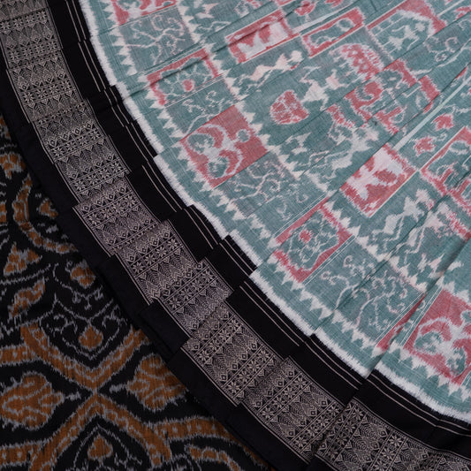 Folded presentation of the Green and Black Sambalpuri cotton saree.