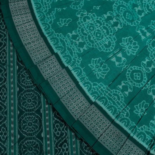 Folded presentation of the Green and Green Sambalpuri cotton saree.