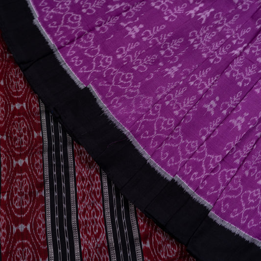 Folded presentation of the Purple and Black Sambalpuri cotton saree.