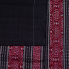 Included blouse piece and coordinated border of the Purple and Black Sambalpuri cotton saree.