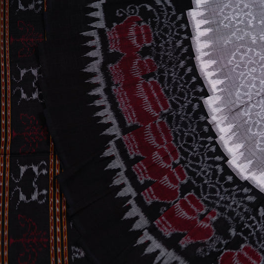 Folded presentation of the Grey and Black Sambalpuri cotton saree.