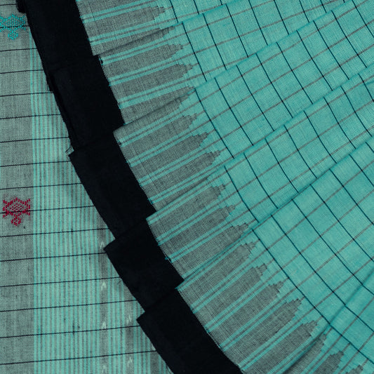 Folded presentation of the Green and Blue Sambalpuri cotton saree.
