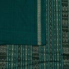 Included blouse piece and coordinated border of the Cream and Green Sambalpuri cotton saree.