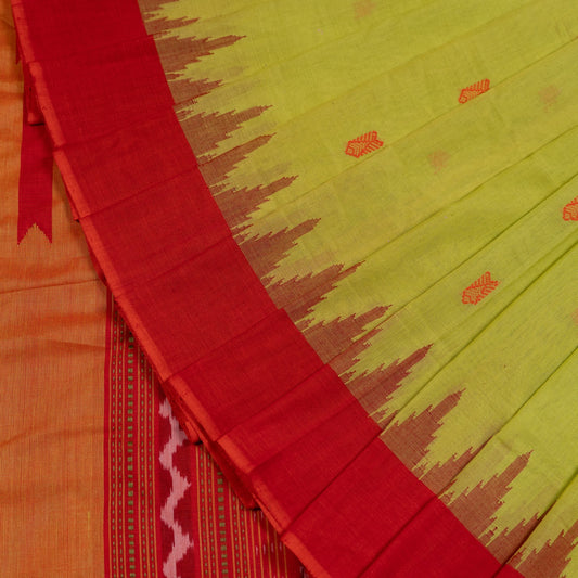 Folded presentation of the Green and Orange Sambalpuri cotton saree.