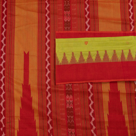 Detailed view of the handwoven butta on the Green Sambalpuri cotton saree.