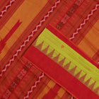 Close view of the Orange border and pallu weaving on the Sambalpuri cotton saree.