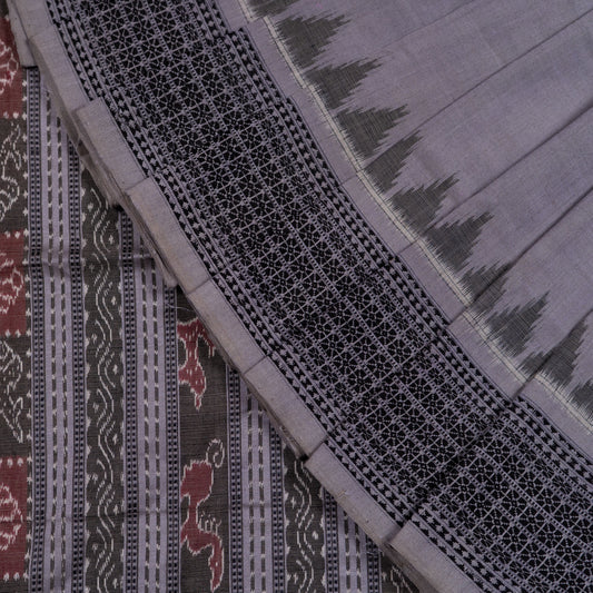 Folded presentation of the Grey and Black Sambalpuri cotton saree.