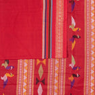 Included blouse piece and coordinated border of the Black and Red Bomkai cotton saree.