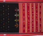 Full layout of the Black and Red Bomkai cotton saree showing body, border and pallu.