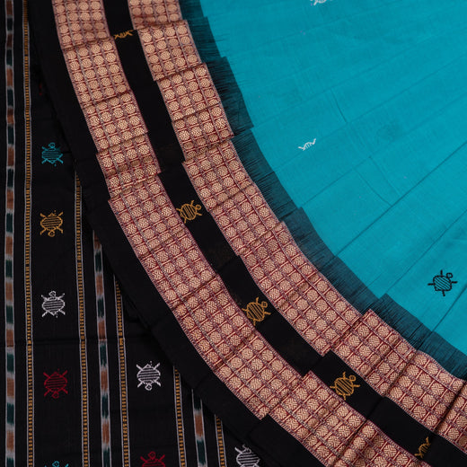 Green Butta Bomkai Cotton Saree with Black Border P74-21-06167