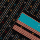 Close view of the Black border and pallu weaving on the Bomkai cotton saree.