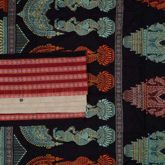 Detailed view of the handwoven butta on the Grey Bomkai cotton saree.