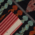 Close view of the Black border and pallu weaving on the Bomkai cotton saree.