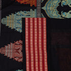 Included blouse piece and coordinated border of the Grey and Black Bomkai cotton saree.
