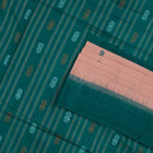 Close view of the Green border and pallu weaving on the Bomkai cotton saree.