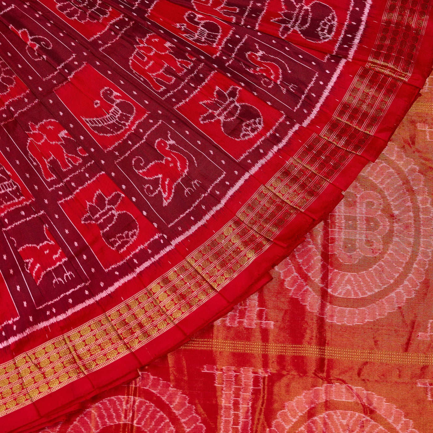 Red and Red Tissue silk saree — view 1 of 6.