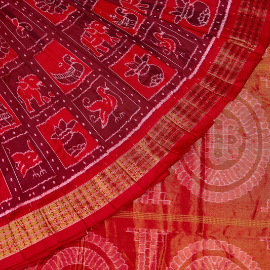 Red and Red Tissue silk saree — view 1 of 6.