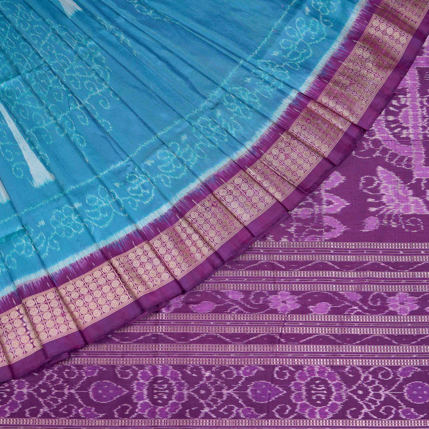 Blue and Purple Sambalpuri silk saree — view 1 of 5.