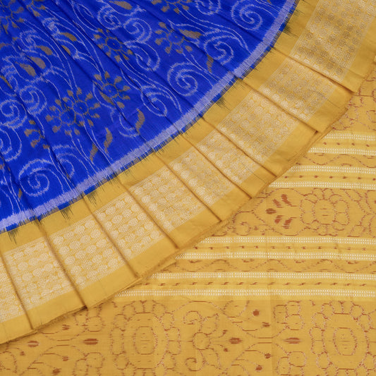 Blue and Yellow Sambalpuri silk saree — view 1 of 6.