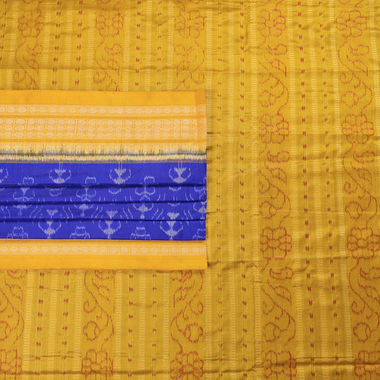Blue and Yellow Sambalpuri silk saree — view 2 of 6.
