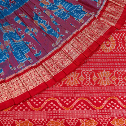 Blue and Red Sambalpuri silk saree — view 1 of 6.
