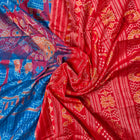 Blue and Red Sambalpuri silk saree — view 5 of 6.