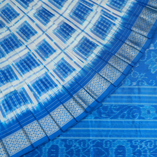 White and Blue Sambalpuri silk saree — view 1 of 6.