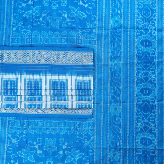 White and Blue Sambalpuri silk saree — view 2 of 6.