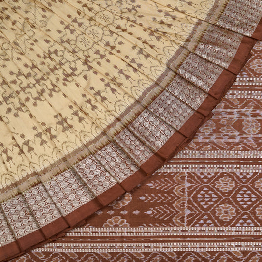Cream and Brown Sambalpuri silk saree — view 1 of 6.