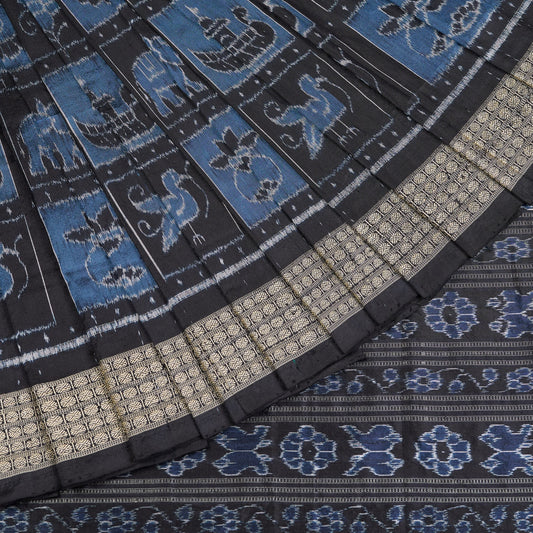 Black and Black Sambalpuri silk saree — view 1 of 6.