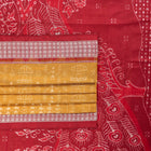 Yellow and Maroon Sambalpuri silk saree — view 2 of 6.