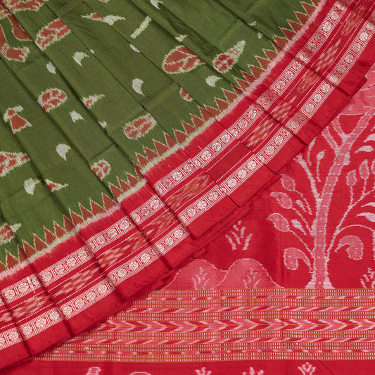 Green and Red Sambalpuri silk saree — view 1 of 6.