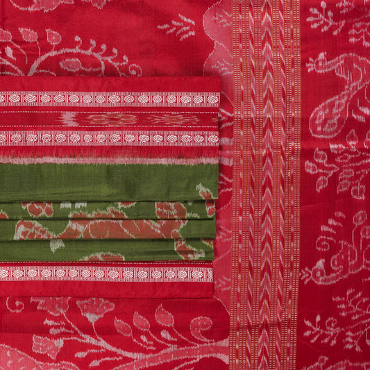 Green and Red Sambalpuri silk saree — view 2 of 6.