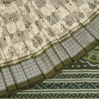 Cream and Green Sambalpuri silk saree — view 1 of 6.