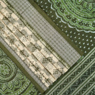 Cream and Green Sambalpuri silk saree — view 3 of 6.