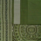 Cream and Green Sambalpuri silk saree — view 4 of 6.